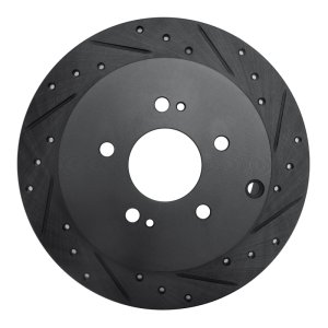 Mitsubishi Endeavor Brake Rotor (1) - Rear Right - R1 Concepts - Drilled & Slotted - Black - `04-`11